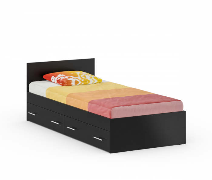 Стандарт Кровать с ящиками 0900, цвет венге, ШхГхВ 93,5х203,5х70 см., сп.м. 900х2000 мм., без матраса, основание есть