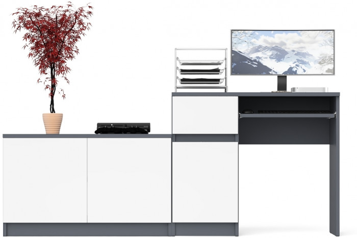 Мори компьютерный стол МС-1 левый + Тумба МА900.1, графит/белый