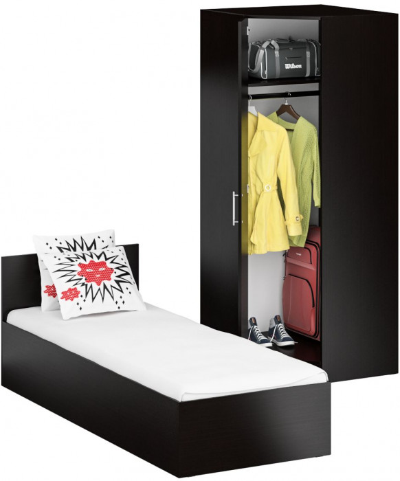 Кровать 0800 + Шкаф угловой Стандарт, цвет венге, ШхГхВ 83,5х203,5х70 + 81,2х81,2х200см., сп.м. 800х2000 мм., без матраса, основание есть