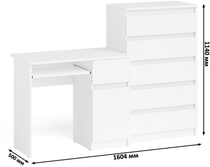 Мори Стол компьютерный МС-1 правый + Комод МК700.5, цвет белый, ШхГхВ 160,4х50х114 см., выдвижной ящик справа, НЕ универсальная сборка