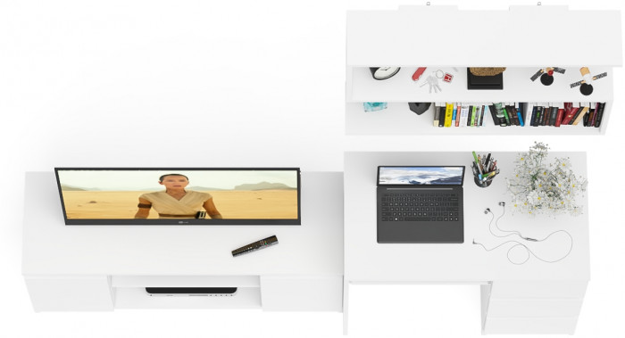 Мори Стол компьютерный МС-6 правый + Тумба МТВ1200.1 + Полка 900, цвет белый, ШхГхВ 210,4х50х209,6 см., НЕ универсальная сборка