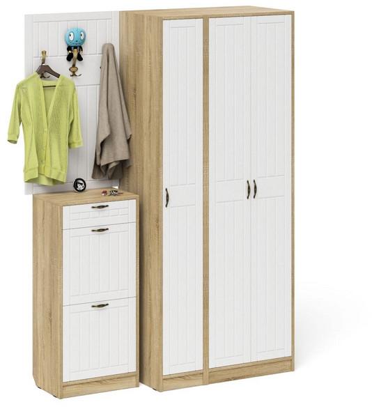 Прихожая П-6 Компоновка № 50, дуб сонома/фасады МДФ белое дерево фрезеровка прованс