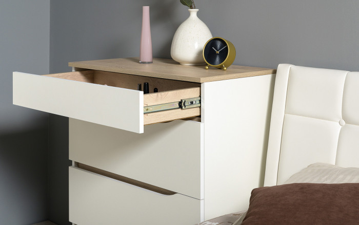 Муссон Кровать 11.41 + ортопед + 16.03 + 13.97 + Зеркало СВК + Тумба ТВ 13.276, цвет белый/чёрный/дуб эндгрейн элегантный, сп. м. 1600х2000 мм., б/м