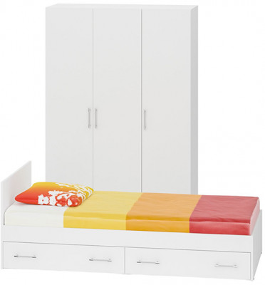 Спальня Стандарт 1-0900Я, цвет белый, ШхГхВ 93,5х203,5х70 + 135х52х200 см., сп.м. 900х2000 мм., без матраса, основание есть