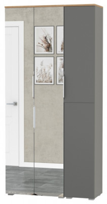 Октава 13.338 Шкаф для одежды + 13.228 Пенал, серый графит/дуб крафт золотой/фасады МДФ серый графит и зеркало