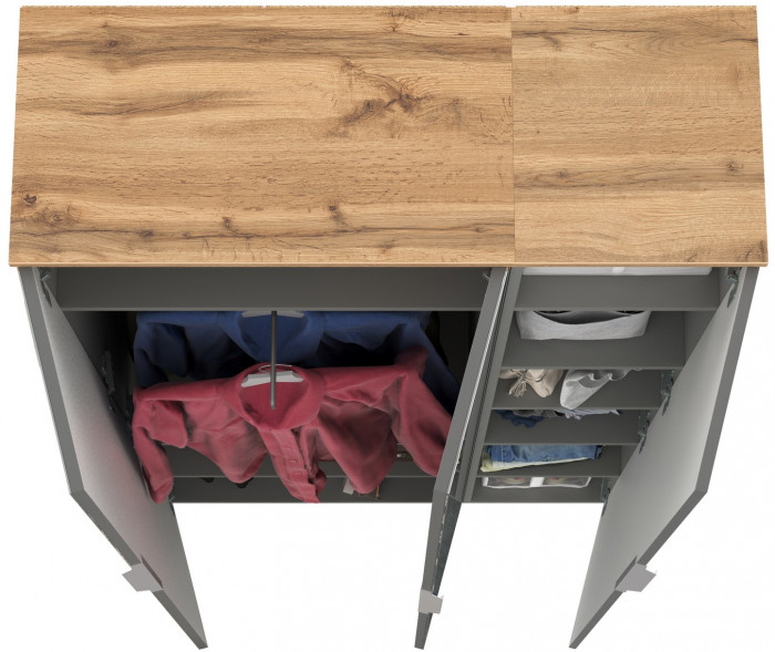 Октава 13.338 Шкаф для одежды + 13.228 Пенал, серый графит/дуб крафт золотой/фасады МДФ серый графит и зеркало