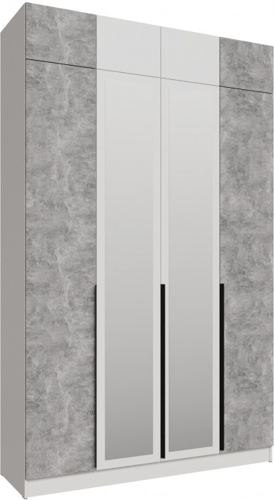 Шкаф 1,6 с антресолью и зеркалом Мадрид, Белый/Ателье светлое