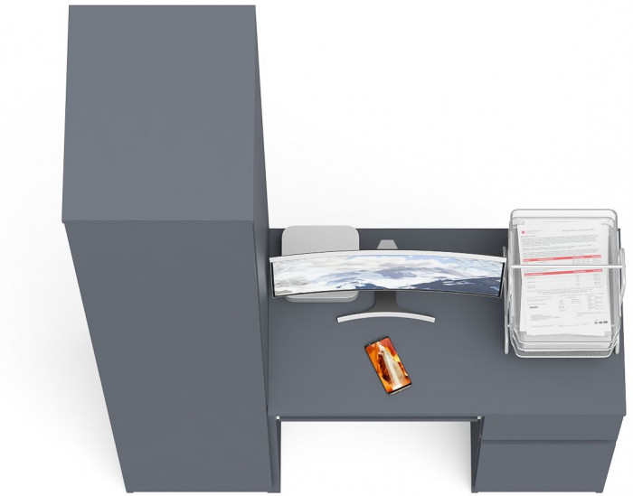 Мори Стол компьютерный МС-1 правый + Пенал МШ400.1, цвет графит, ШхГхВ 130,4х50,4х209,6 см., выдвижной ящик справа, НЕ универсальная сборка