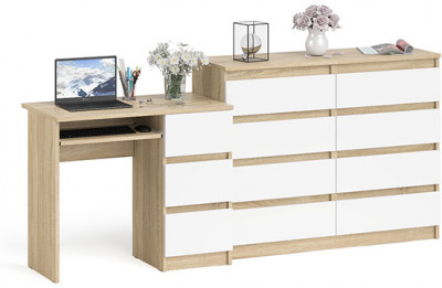 Мори Стол компьютерный МС-6 правый + Комод МК1200.8, цвет дуб сонома/белый, ШхГхВ 210,4х50х94 см., выдвижные ящики справа, НЕ универсальная сборка