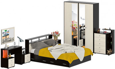 Камелия спальня № 10 Кровать с ящиками 1600 + Две тумбы + Стол косм. + Зеркало + Комод + Шкаф, цвет венге/дуб лоредо, 1600х2000 мм., б/м, осн. есть