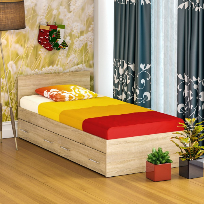 Стандарт Кровать с ящиками 0900, цвет дуб сонома, ШхГхВ 93,5х203,5х70 см., сп.м. 900х2000 мм., без матраса, основание есть