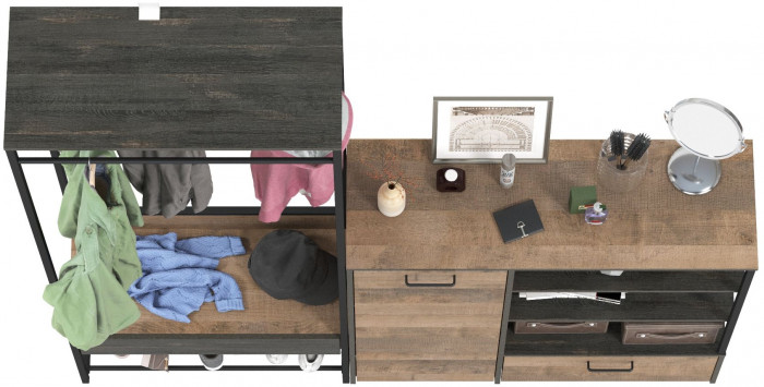 Трувор 15.120 Прихожая + 13.307.01 Комод, цвет дуб гранж песочный/интра, ШхГхВ 189х36,9х194,2 см., универсальная сборка