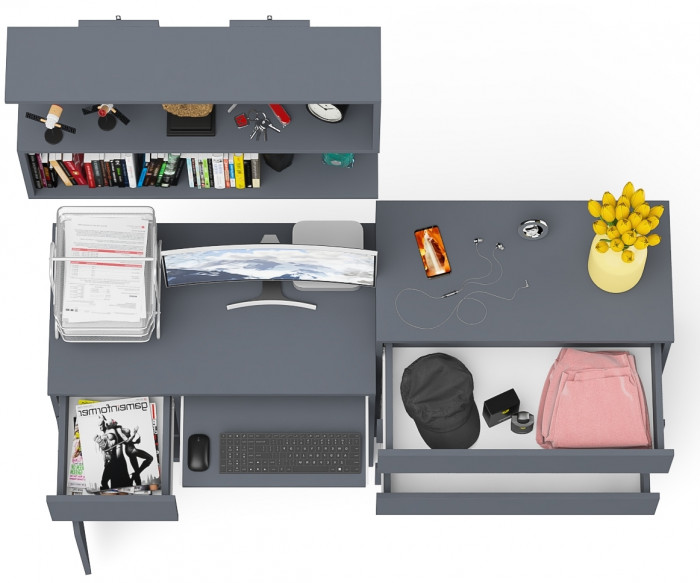 Мори Стол компьютерный МС-1 левый + Комод МК800.4 + Полка 900, цвет графит, ШхГхВ 170,4х50х209,6 см., НЕ универсальная сборка
