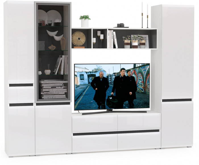 Сидней Комплектация № 025, корпус белый/чёрный/фасады МДФ белый глянец