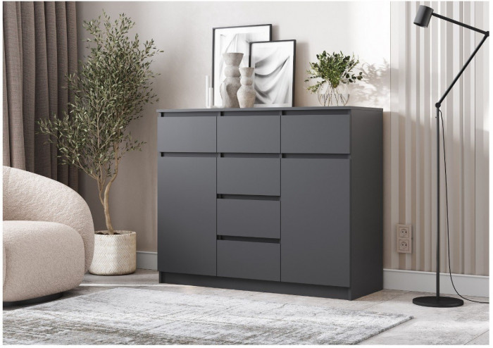 Челси Комод 1200 (2 двери 6 ящика) Графит (графит)