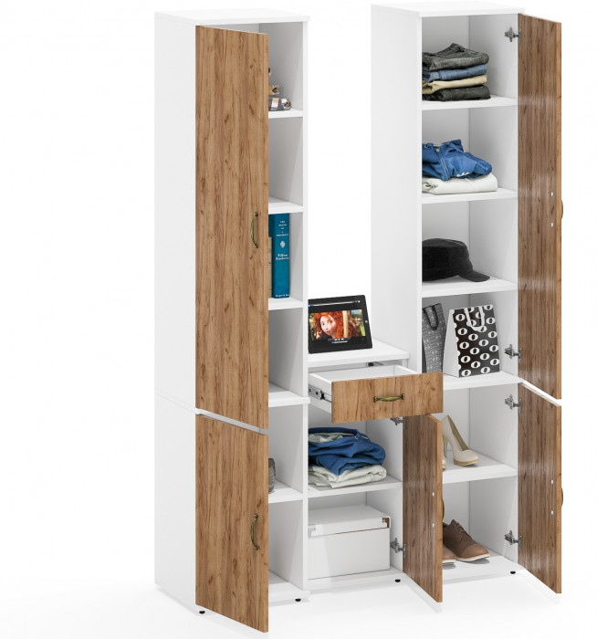 Лидер-8 Пенал МД 22Б + Пенал МД 22Б + Тумба МД 3.15, белый шагрень/крафт золото