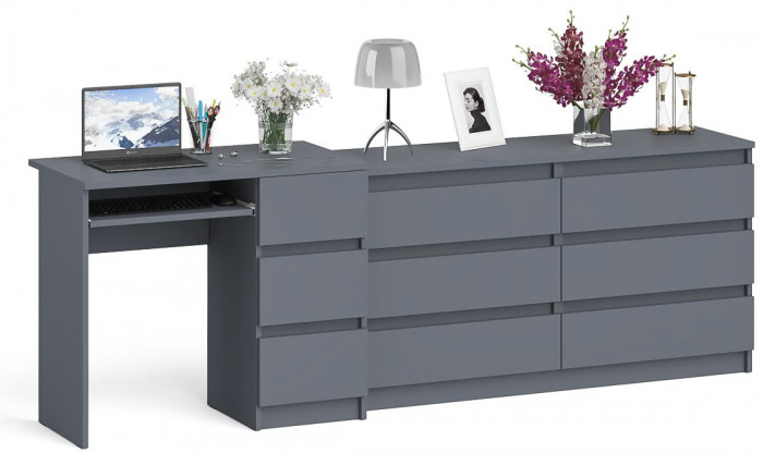 Мори Стол компьютерный МС-6 правый + Комод МК1380.6, цвет графит, ШхГхВ 228х50х76,6 см., выдвижные ящики справа, НЕ универсальная сборка