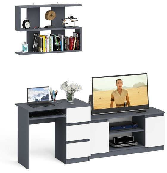 Мори Стол компьютерный МС-6 правый + Тумба МТВ1200.1 + Полка 900, цвет графит/белый, ШхГхВ 210,4х50х209,6 см., НЕ универсальная сборка