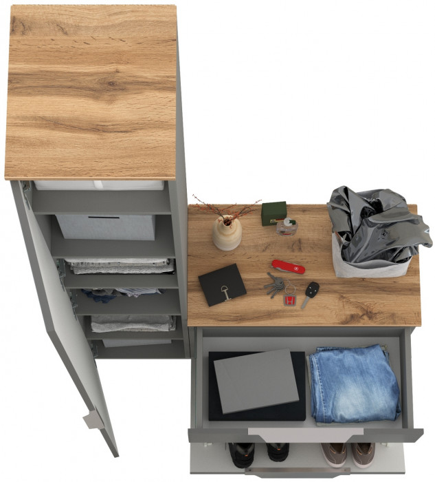 Октава Прихожая 13, цвет серый графит/дуб крафт золотой/фасады МДФ серый графит, ШхГхВ 97,1х35,4х197,6 см., универсальная сборка