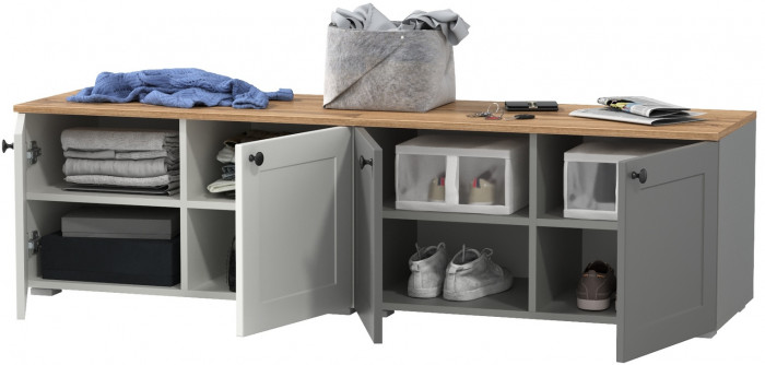 Остин 13.257 Тумба + 13.257 Тумба, цвет белый шагрень/серый графит/дуб крафт золотой, ШхГхВ 160х41,9х43,7 см., универсальная сборка