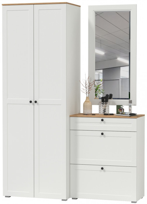 Остин Прихожая 16, цвет белый шагрень/дуб крафт золотой, ШхГхВ 160х54,3х229,6 см., универсальная сборка