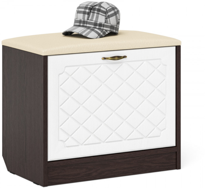 Прихожая П-6 Компоновка № 10, цвет венге/фасады МДФ белое дерево фрезеровка ромб, ШхГхВ 120х50х210 см., универсальная сборка