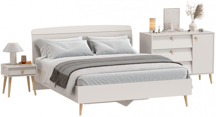 Афина Спальня Кровать 1600 + Комод + Тумба, кашемир серый