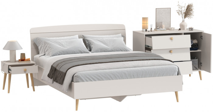 Афина Спальня Кровать 1600 + Комод + Тумба, кашемир серый