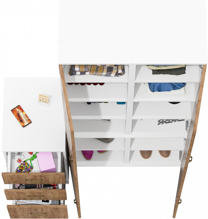 Лидер-8 Пенал МД 22Б + Пенал МД 22Б + Тумба МД 3.16, белый шагрень/крафт золото