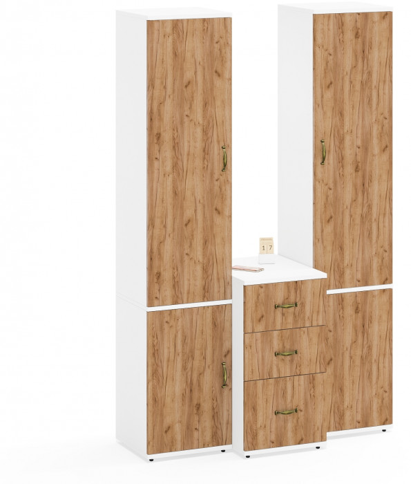 Лидер-8 Пенал МД 22Б + Пенал МД 22Б + Тумба МД 3.16, белый шагрень/крафт золото