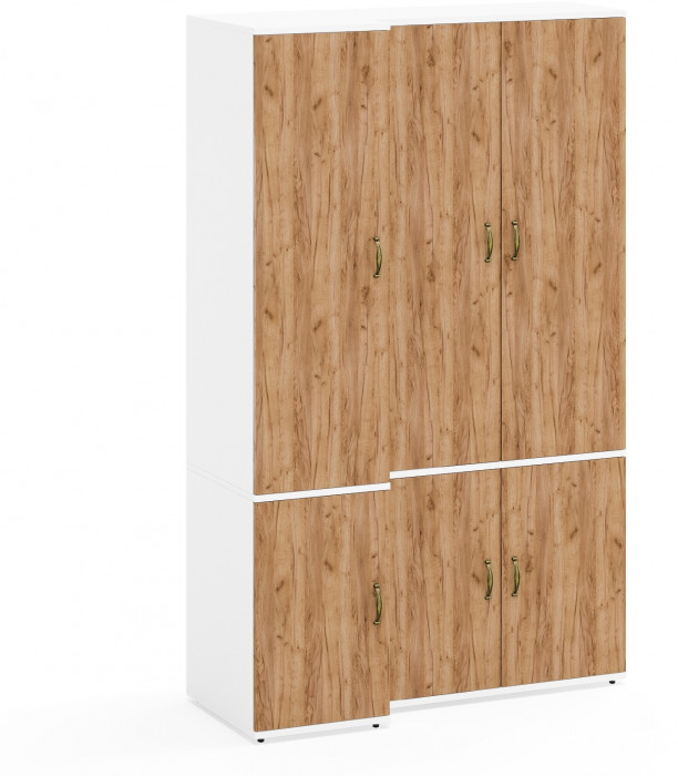 Лидер-8 Модуль Пенал МД 23Б + Шкаф МД 20Б, цвет белый шагрень/крафт золото, ШхГхВ 120х50х190 см., НЕ универсальная сборка