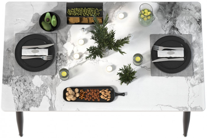 Обеденный стол Мебель--24 DT-27, цвет белый мрамор(глянцевая), ШхГхВ 120х70х75 см., столешница камень 10,5 мм., ножки металл, макс. нагрузка 80 кг.