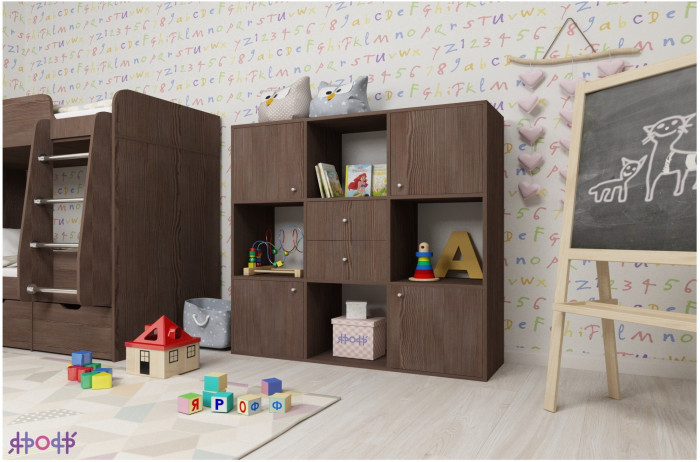 Стеллаж Джери (Белое дерево/Оранжевый)