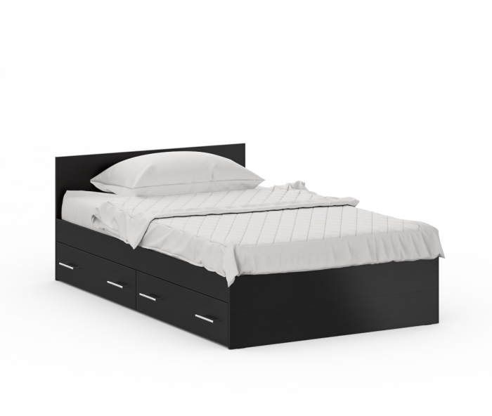 Стандарт Кровать с ящиками 1200, цвет венге, ШхГхВ 123,5х203,5х70 см., сп.м. 1200х2000 мм., без матраса, основание есть