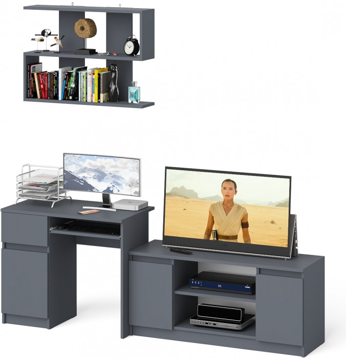 Мори компьютерный стол МС-1 левый + Тумба МТВ1200.1 + Полка 900, графит