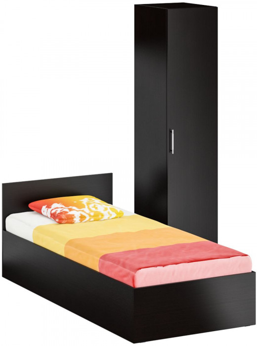 Кровать 0900 + Пенал Стандарт, цвет венге, ШхГхВ 93,5х203,5х70 + 45х52х200 см., сп.м. 900х2000 мм., без матраса, основание есть