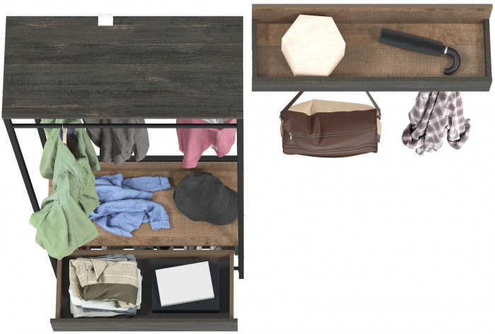 Трувор 15.120 Прихожая + 15.04 Вешалка, цвет дуб гранж песочный/интра, ШхГхВ 160х36,6х194,2 см., универсальная сборка