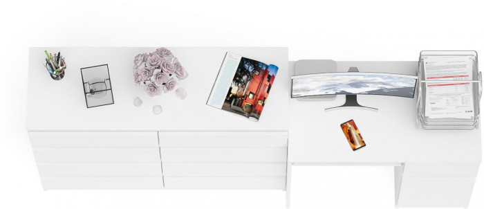 Мори компьютерный стол МС-1 правый + Комод МК1200.8, белый