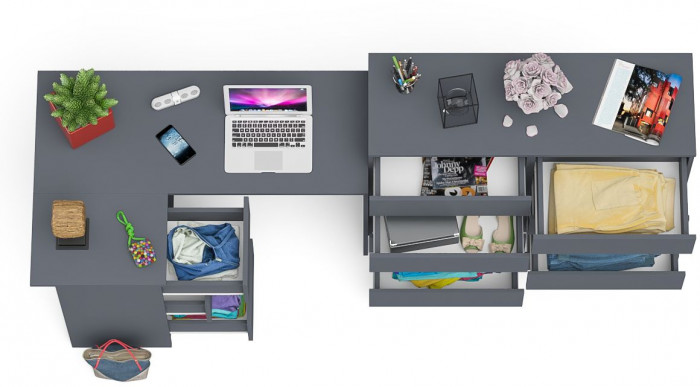 Мори компьютерный стол МС-16 левый + Комод МК1200.8, графит