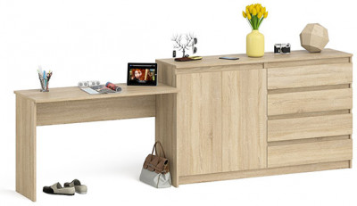 Мори Стол письменный МСП1200.1 + Комод МК1600.1, цвет дуб сонома, ШхГхВ 280,8х50х94 см., универсальная сборка
