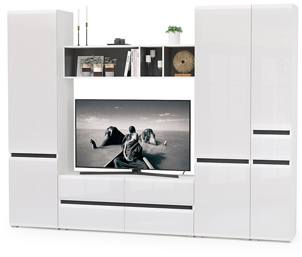 Сидней Комплектация № 027, корпус белый/чёрный/фасады МДФ белый глянец