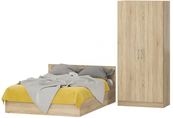 Кровать с ящиками 1400 + Шкаф 2-х створчатый Стандарт, дуб сонома
