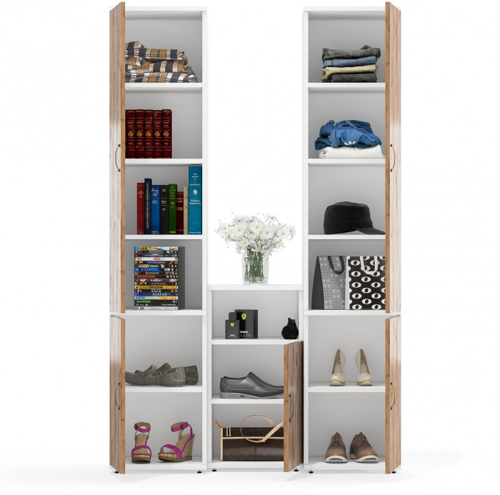 Лидер-8 Пенал МД 22Б + Пенал МД 22Б + Тумба МД 3.19, белый шагрень/крафт золото