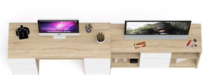 Мори Стол компьютерный МС-2 + Тумба МТВ1204.1, цвет дуб сонома/белый, ШхГхВ 255,8х50х76,6 см., универсальная сборка