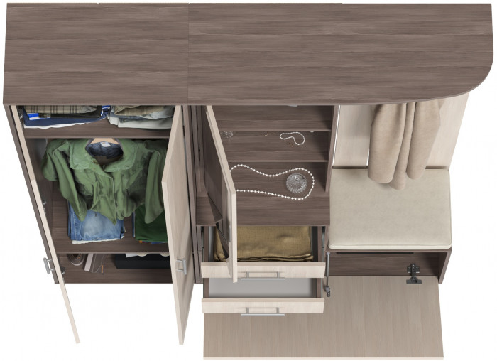 Прихожая 2-3430+2-3431бод.тем/св Домино - Комплект для прихожей, цвет бодега тёмный/бодега светлый, ШхГхВ 160х36х202 см., универсальная сборка