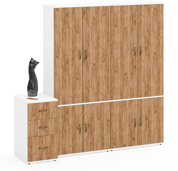 Лидер-8 Шкаф МД 20Б + Шкаф МД 20Б + Тумба МД 3.16, белый шагрень/крафт золото