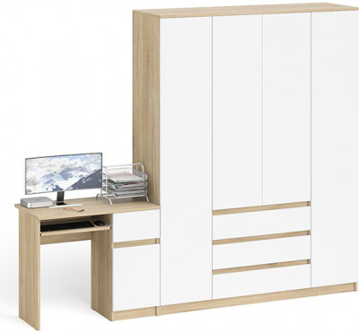 Мори Стол компьютерный МС-1 правый + Шкаф МШ1600.1, цвет дуб сонома/белый, ШхГхВ 250,4х50,4х209,6 см., выдвижной ящик справа, НЕ универсальная сборка