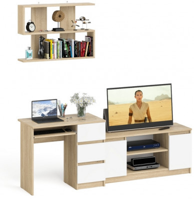 Мори Стол компьютерный МС-6 правый + Тумба МТВ1200.1 + Полка 900, цвет дуб сонома/белый, ШхГхВ 210,4х50х209,6 см., НЕ универсальная сборка