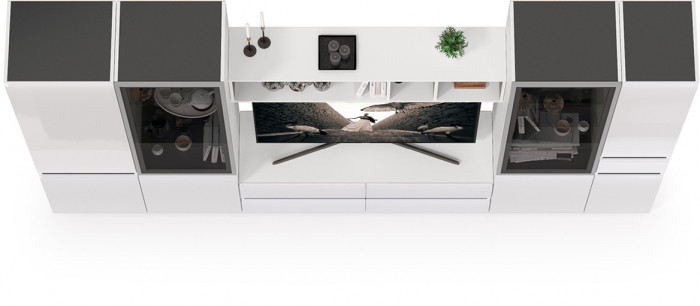 Сидней Комплектация № 028, корпус белый/чёрный/фасады МДФ белый глянец