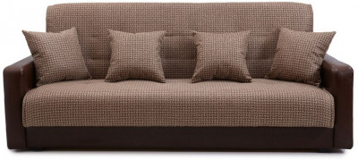 Раскладной диван-кровать, прямой, книжка, цвет бежево-коричневый, кожа/рогожка, Лондон 140х190